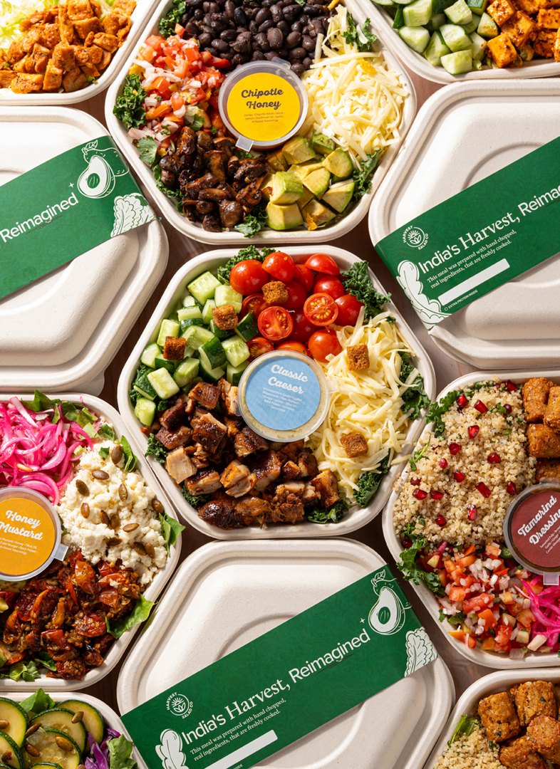 Harvest salads and bowls in their packaging